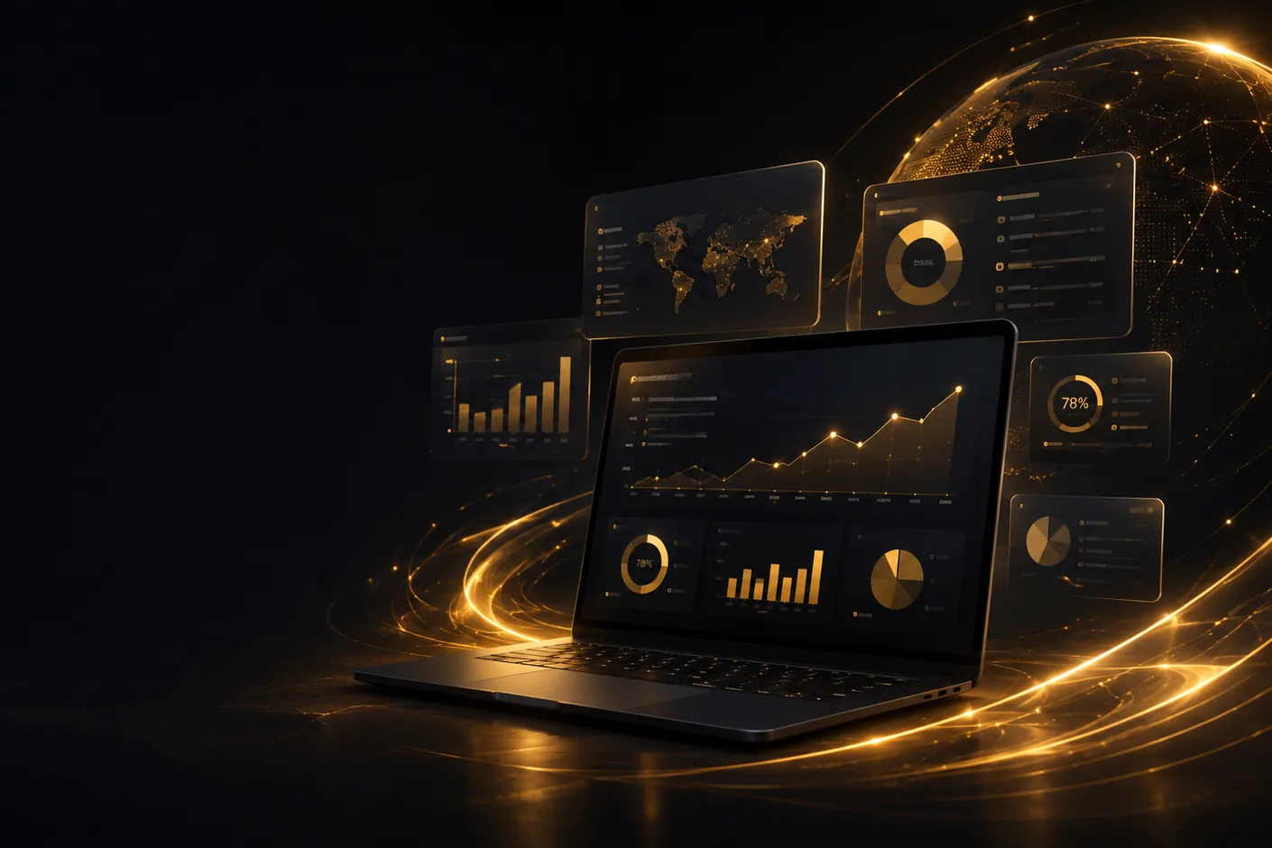 The Mashrou3e platform: a feasibility dashboard with a growth trend line, market-analysis panels, and financial breakdown charts.